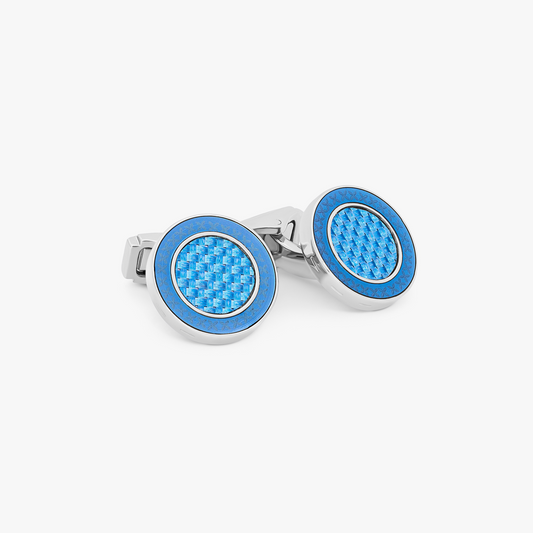 Thompson Blue Palladium Plated Curved Carbon Cufflinks    