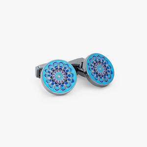 Thompson Blue Gunmetal Plated Mandala Cufflinks