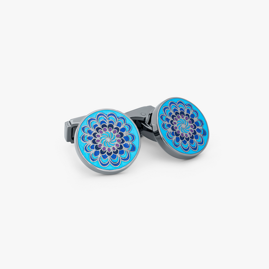 Thompson Blue Gunmetal Plated Mandala Cufflinks