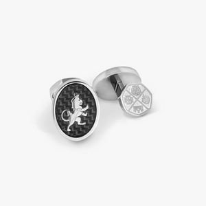 Regalia Lion Cufflinks in Stainless Steel with Black Carbon Fibre