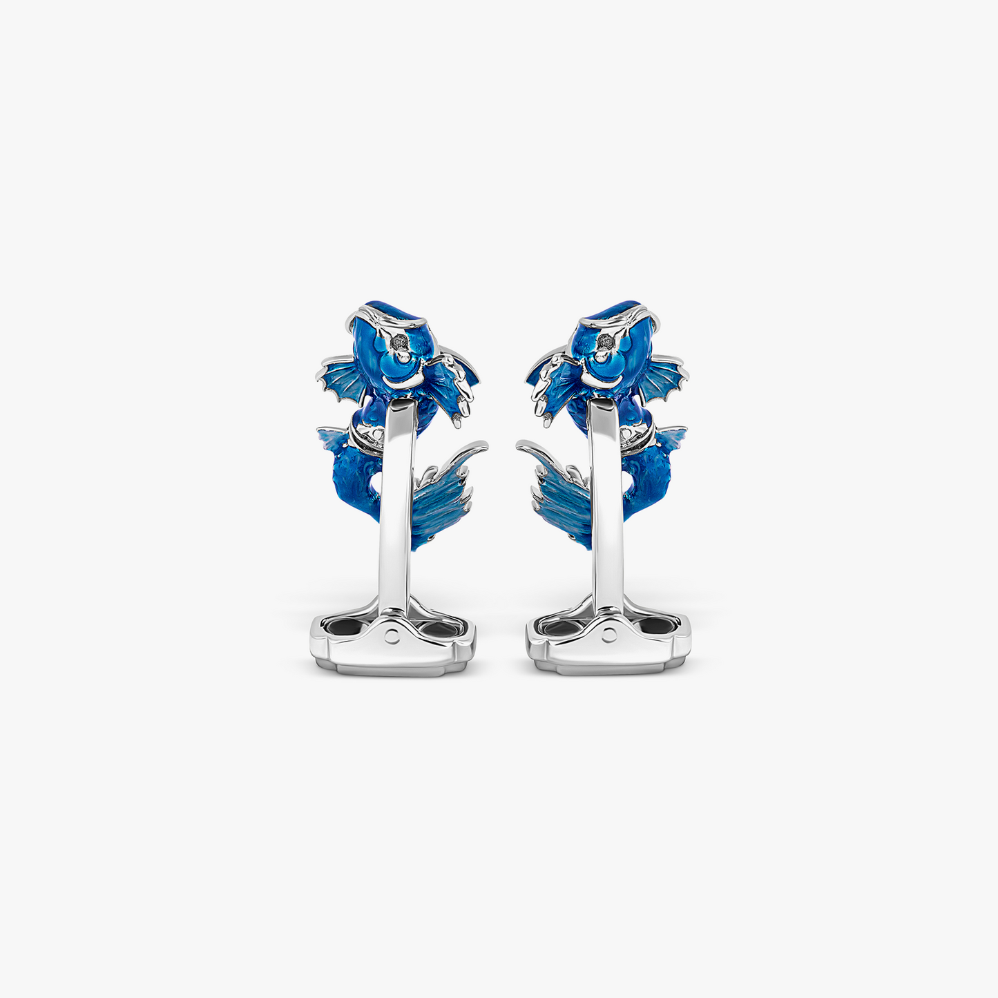 THOMPSON Koi Fish Cufflinks in White Bronze Plated with Blue Enamel