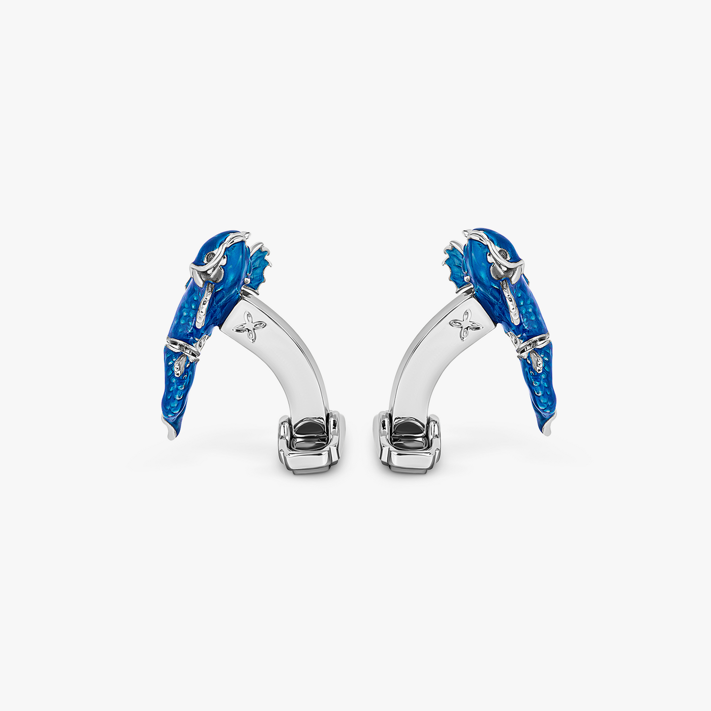 THOMPSON Koi Fish Cufflinks in White Bronze Plated with Blue Enamel