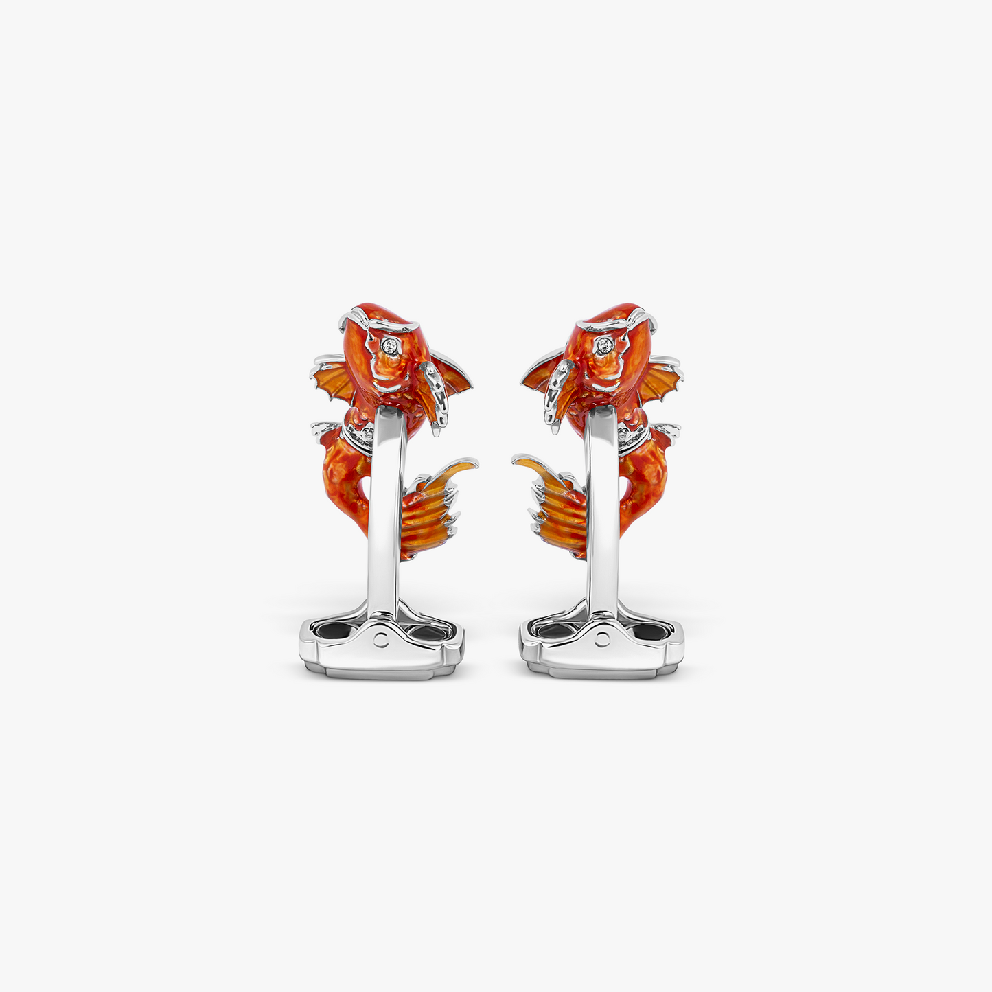 THOMPSON Koi Fish Cufflinks in White Bronze Plated with Orange Enamel