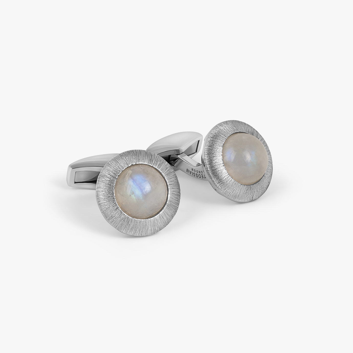 Graffiato Moonstone Cufflinks in Rhodium Silver with Multicolour