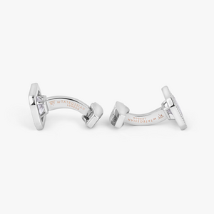 Halo Rectangular Cufflinks in Rhodium Plated with Clear Cubic Zirconia