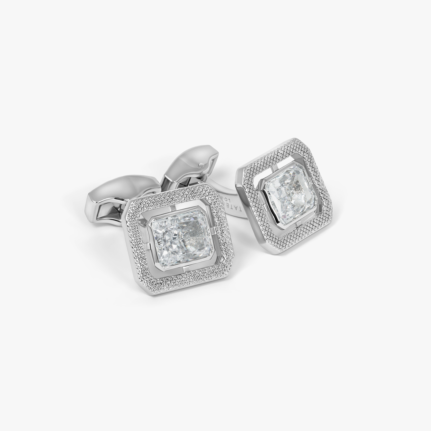 Halo Rectangular Cubic Zirconia Cufflinks in Rhodium Plated