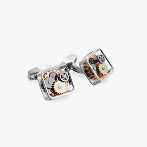 Square Gear Cufflinks In Silver With Palladium Plated Steel