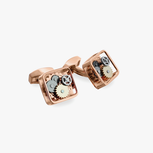 Square Gear Cufflinks In Rose Gold Plated