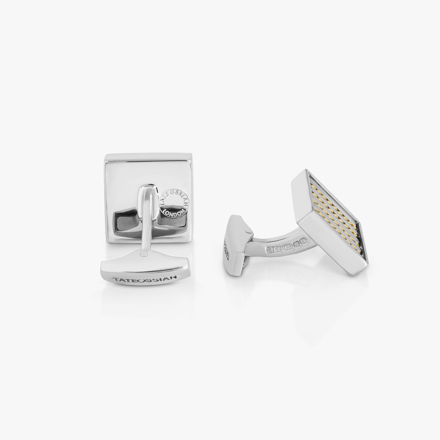 Royal cable square cufflinks in sterling silver with 18k gold