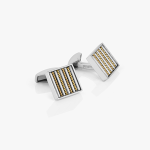 Royal cable square cufflinks in sterling silver with 18k gold
