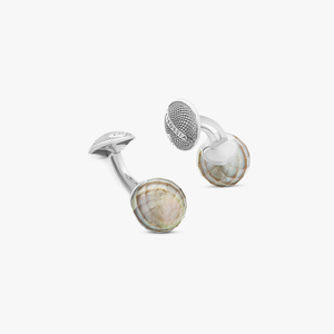 Black faceted pearl cufflinks in 18k white gold