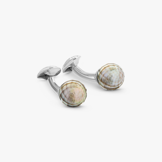 Black faceted pearl cufflinks in 18k white gold