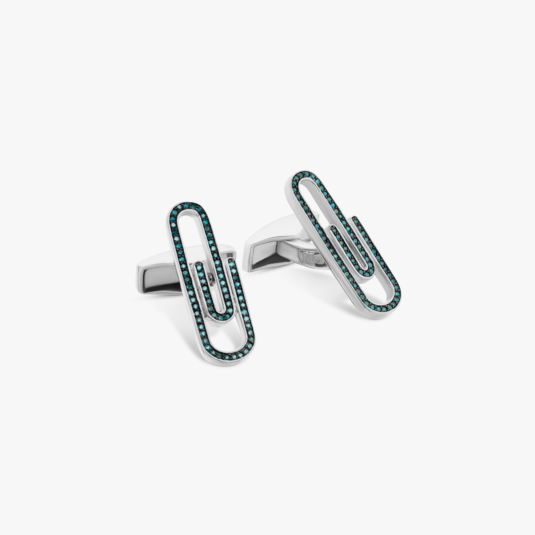 Paperclip cufflinks diamond sterling silver
