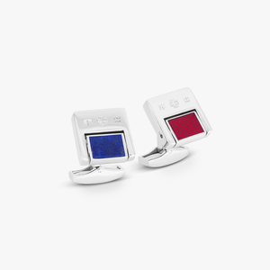 Duo Switch cufflinks in lapis and red enamel