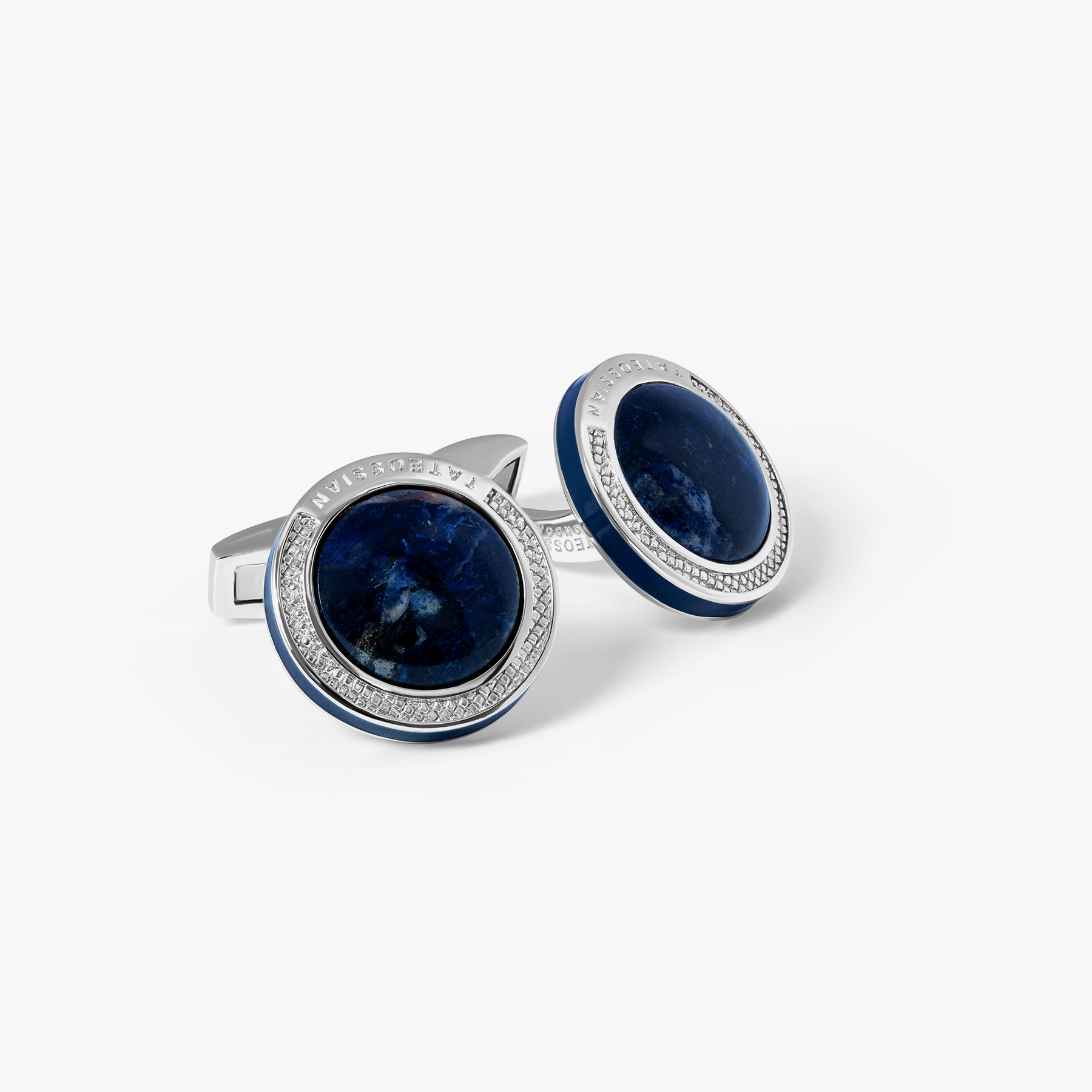 Signature Round Cufflinks Rhodium Plated Sodalite
