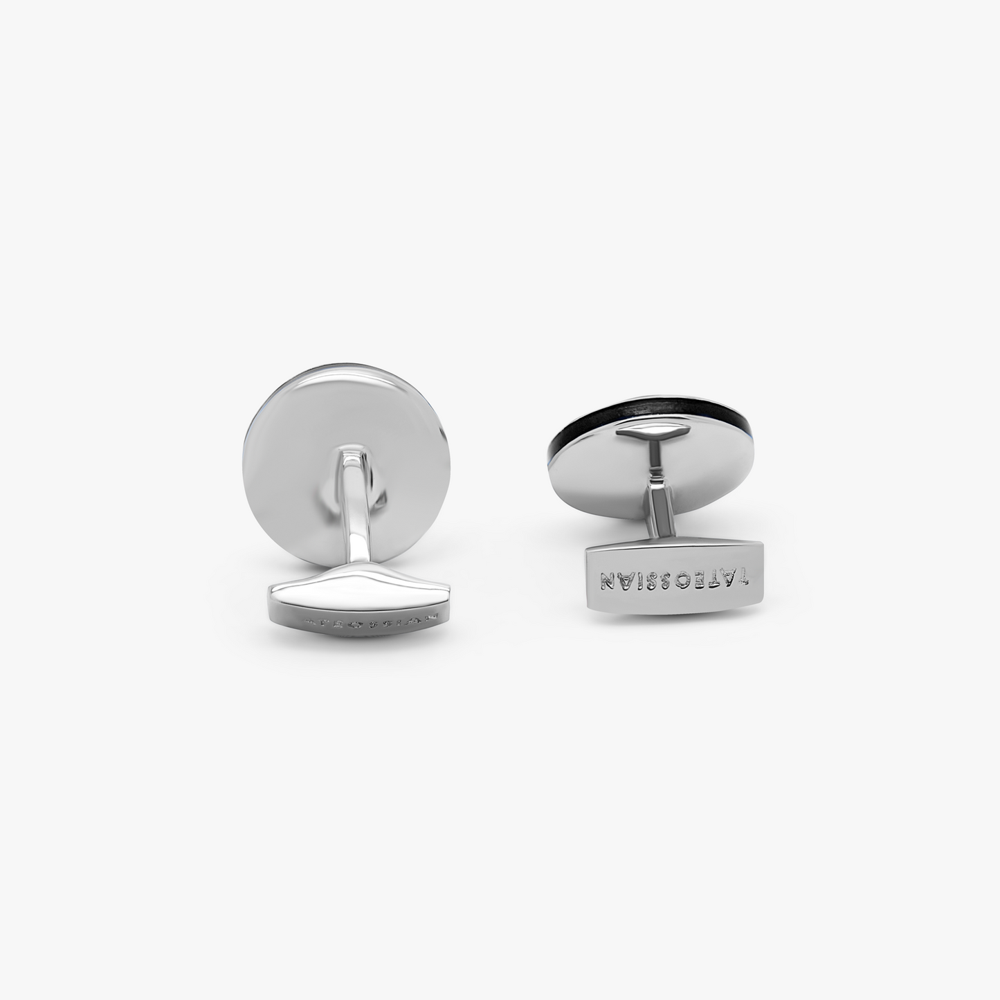 Signature Round cufflinks in Rhodium Plated Silver with Onyx