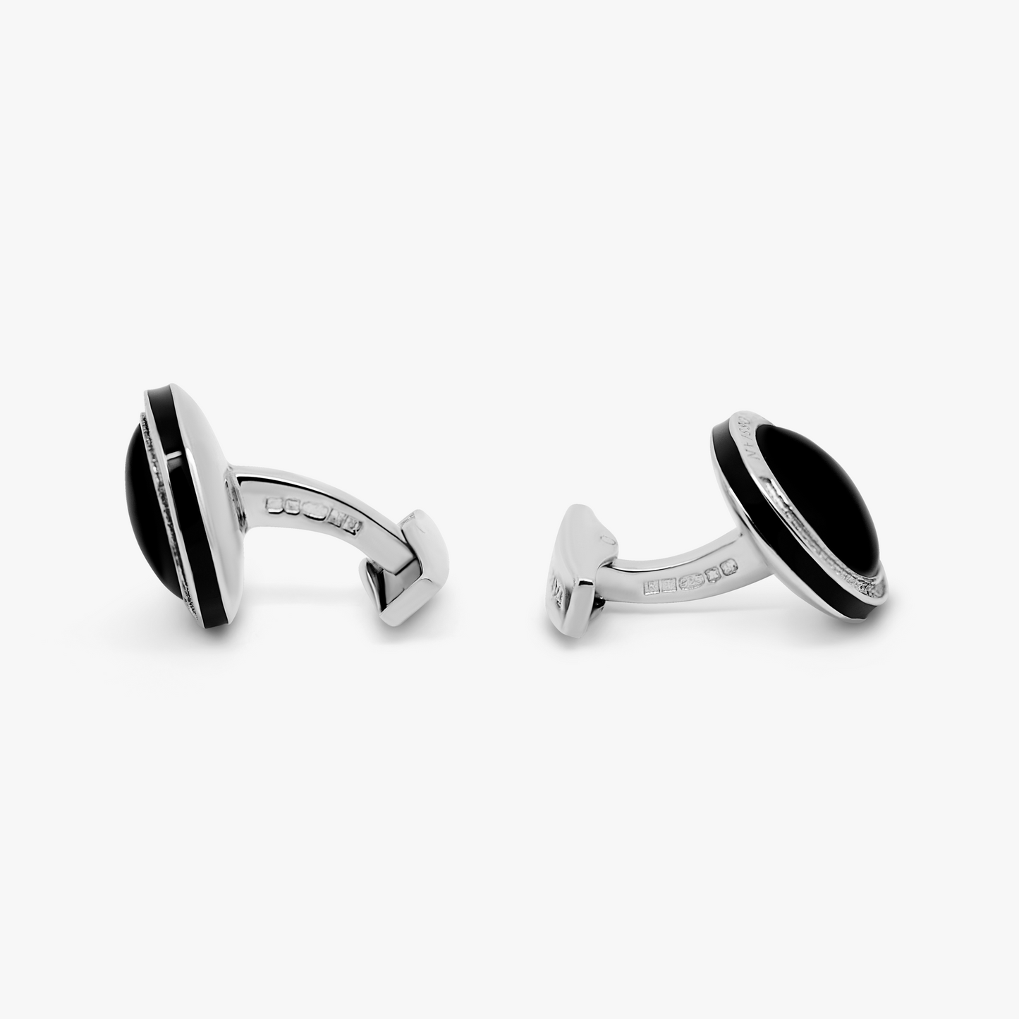 Signature Round cufflinks in Rhodium Plated Silver with Onyx