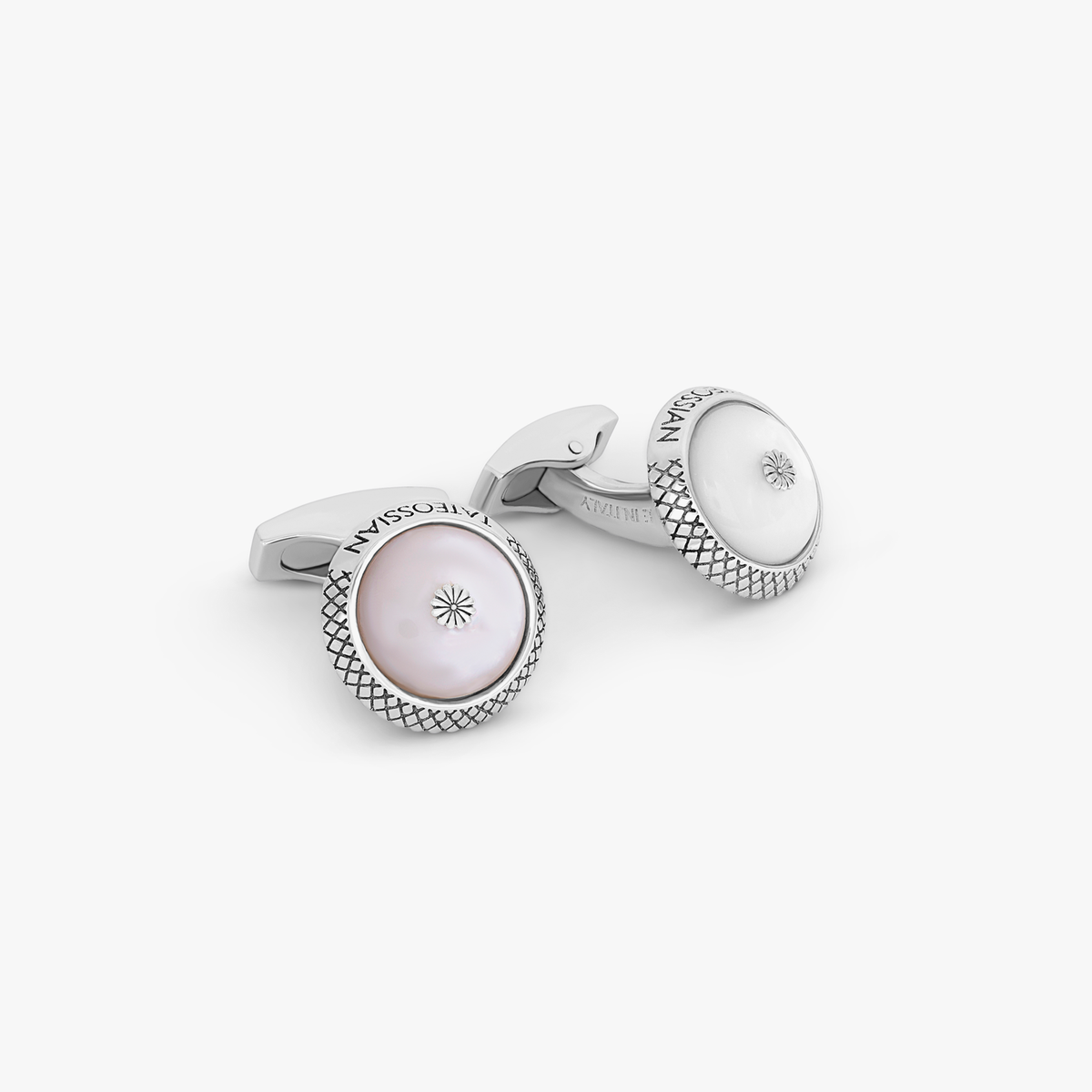 Signature Chrysanthemum dome cufflinks mother pearl sterling silver