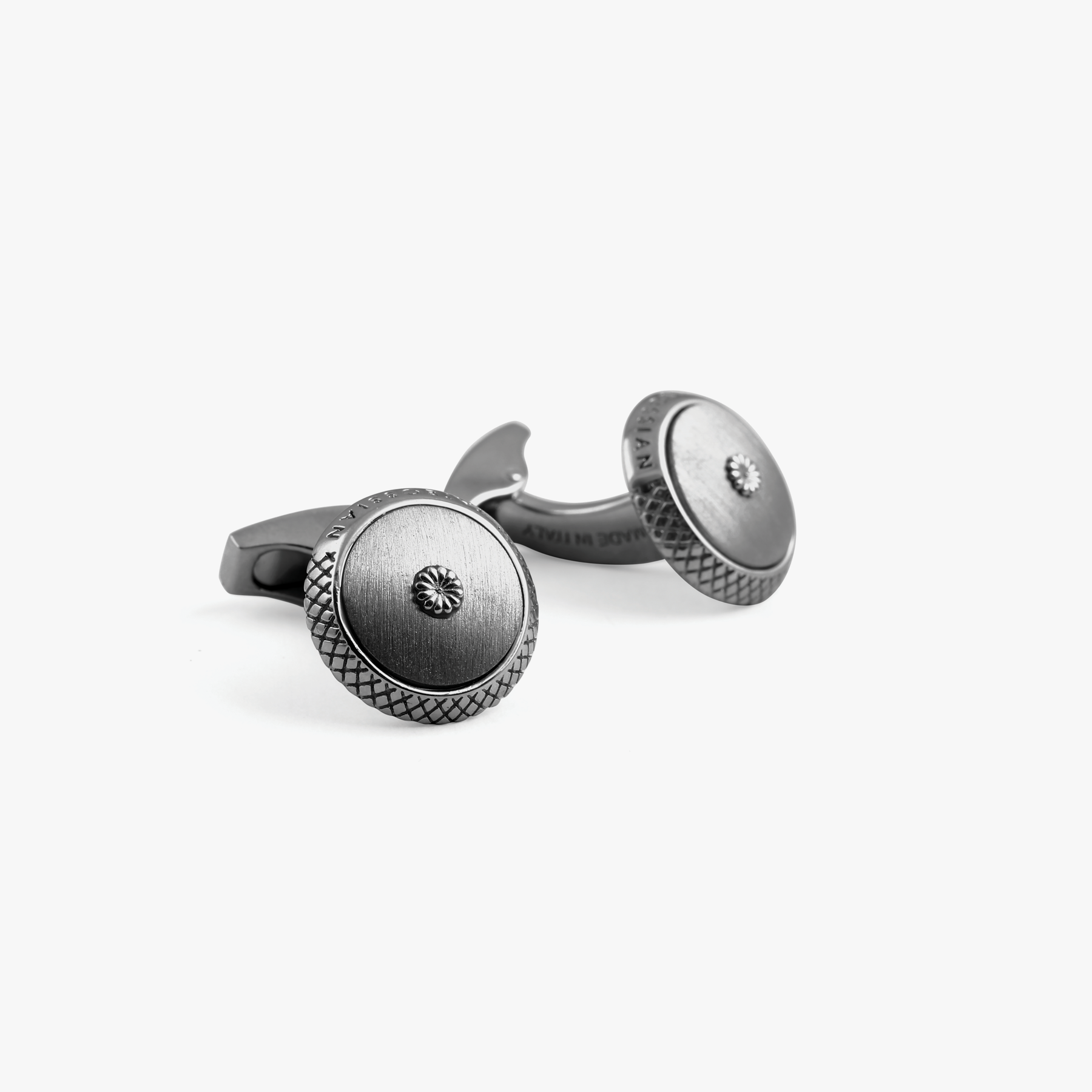 Signature Satin Chrysanthemum cufflinks ruthenium plated sterling silver
