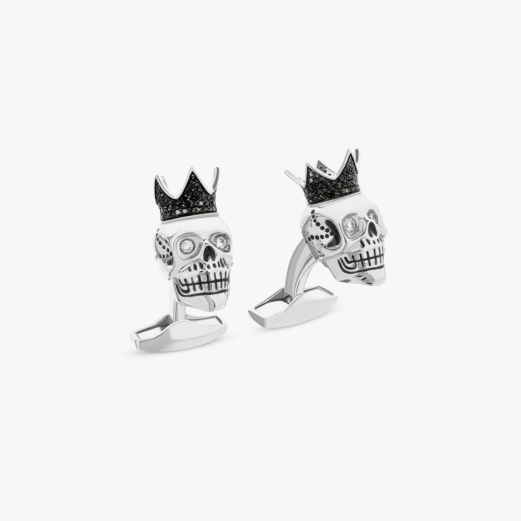 diamond king skull cufflinks white diamonds sterling silver