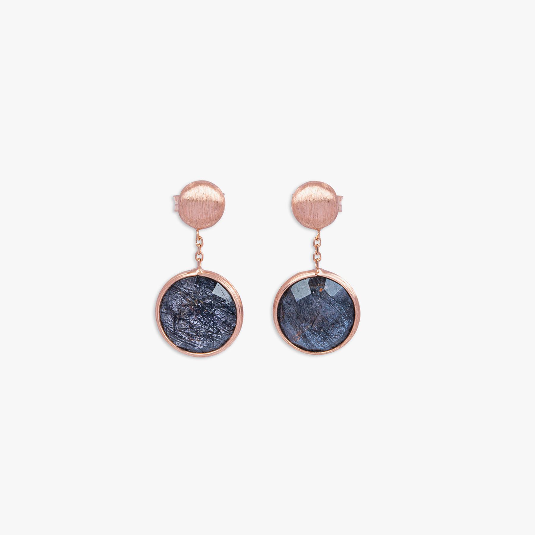 14K satin rose gold Kensington drop earrings black rutilated quartz