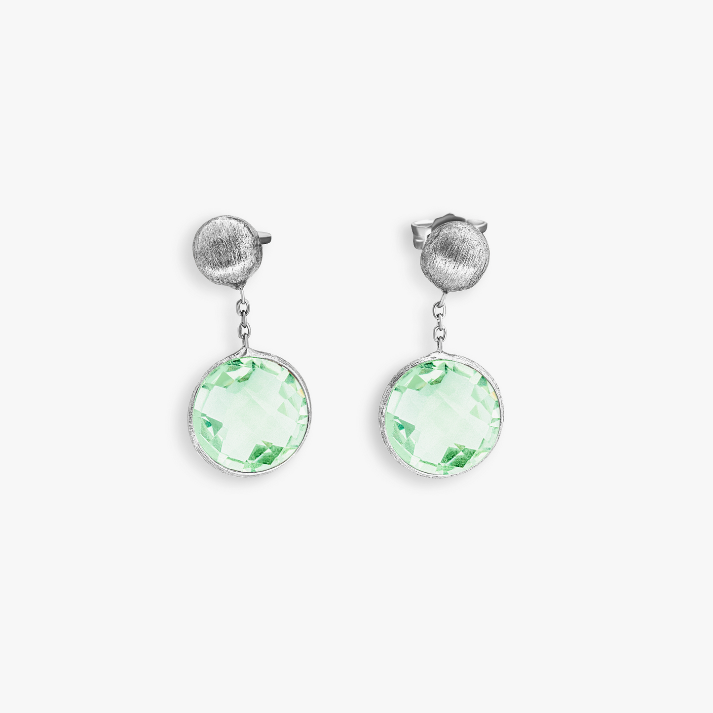 9K satin white gold drop earrings with green amethyst (UK) 1