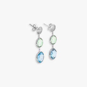 9K satin white gold drop earrings with topaz and green amethyst (UK) 3