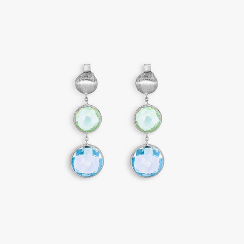 9K satin white gold drop earrings with topaz and green amethyst (UK) 1