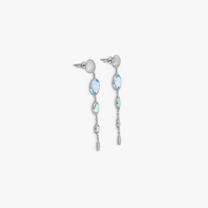 9K satin white gold long drop earrings with topaz and green amethyst (UK) 3