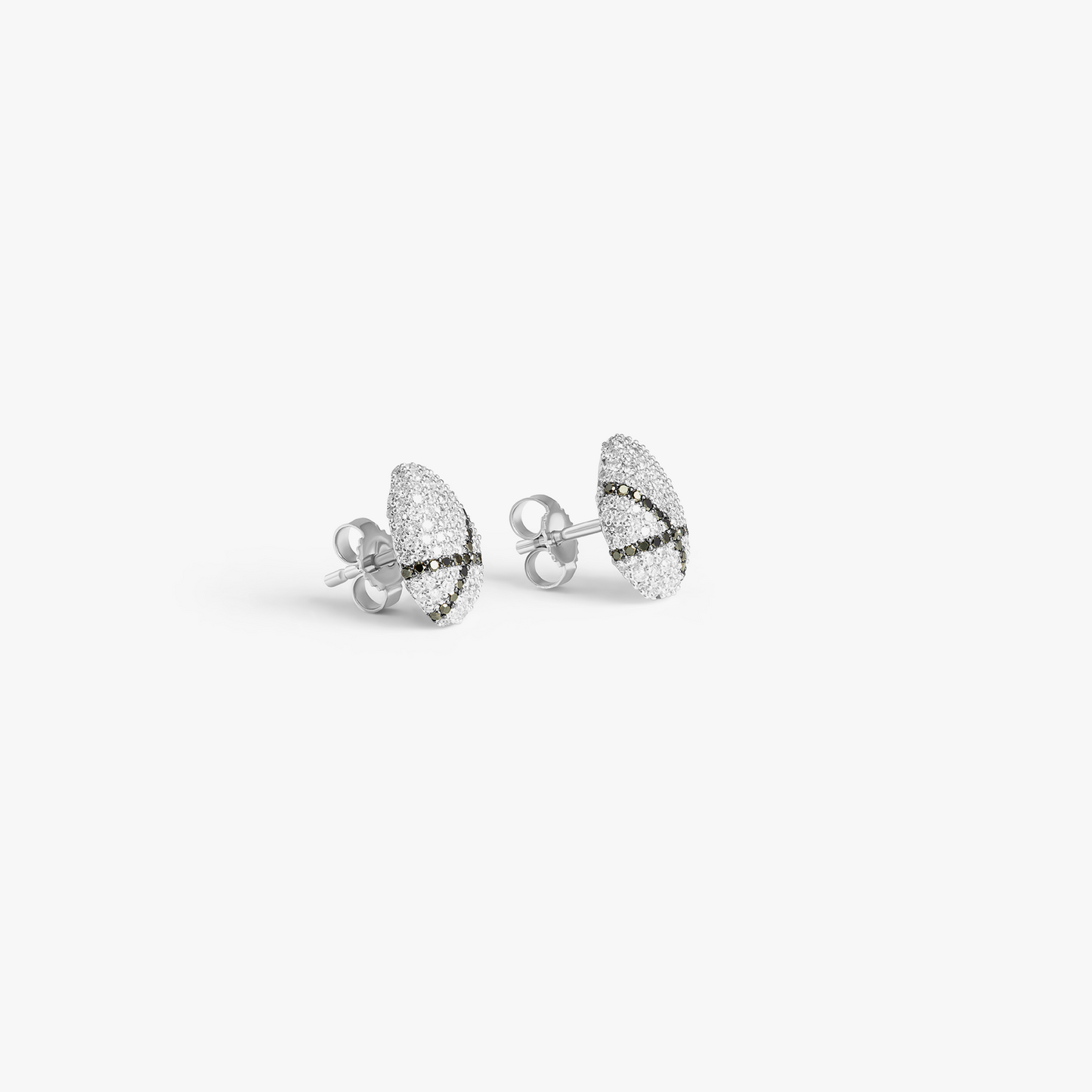 Sterling silver Pebble white diamond stud earrings with black diamonds