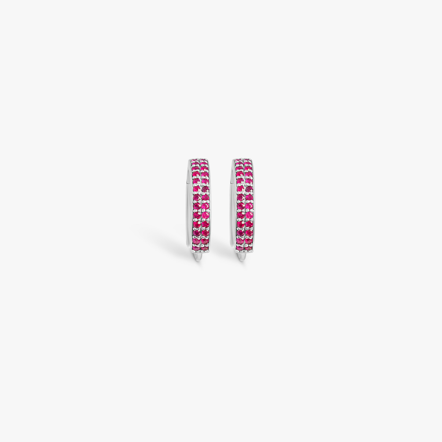 Ruby Hoop Earrings In Rhodium Plated Silver