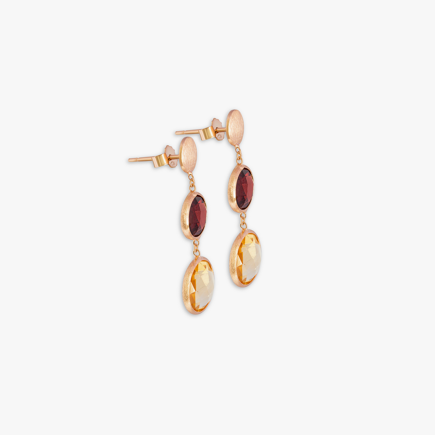 14K satin rose gold Kensington double drop earrings with garnet and citrine