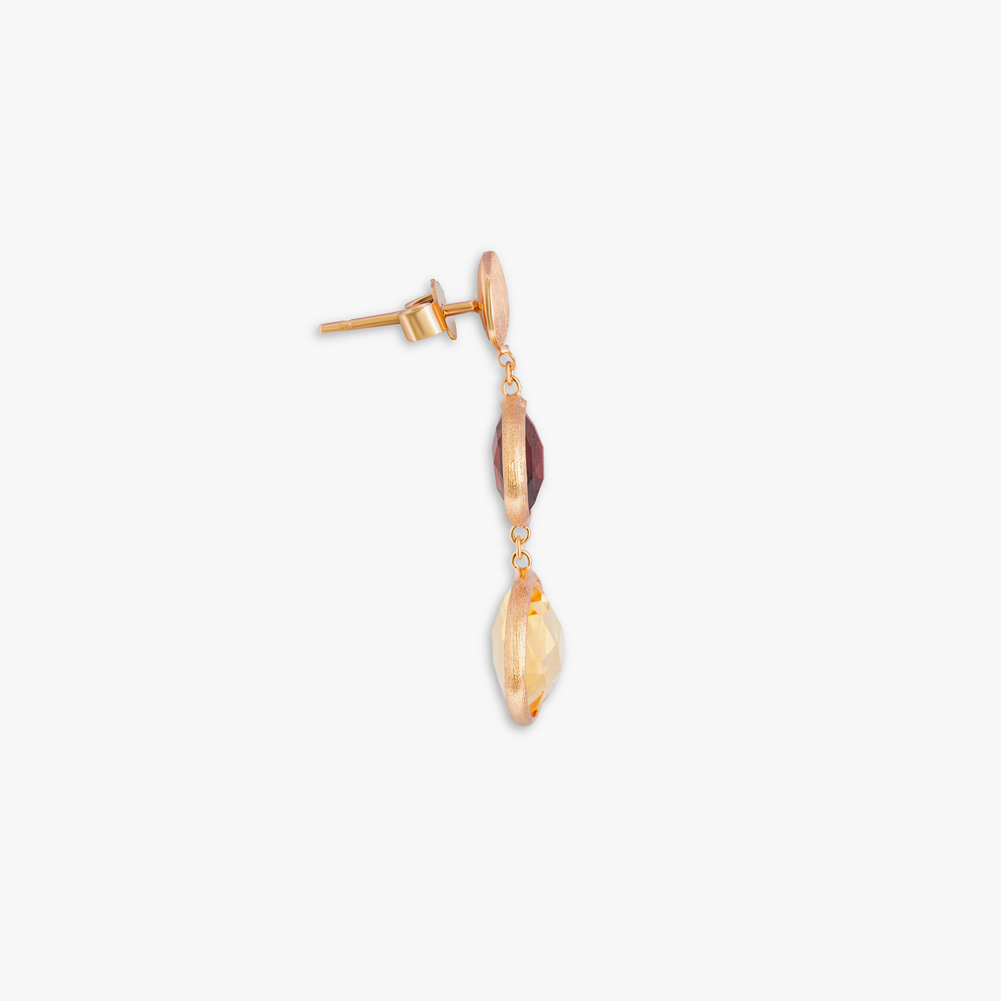 Kensington Double Drop Earrings In 14K Satin Rose Gold with Garnet and Citrine