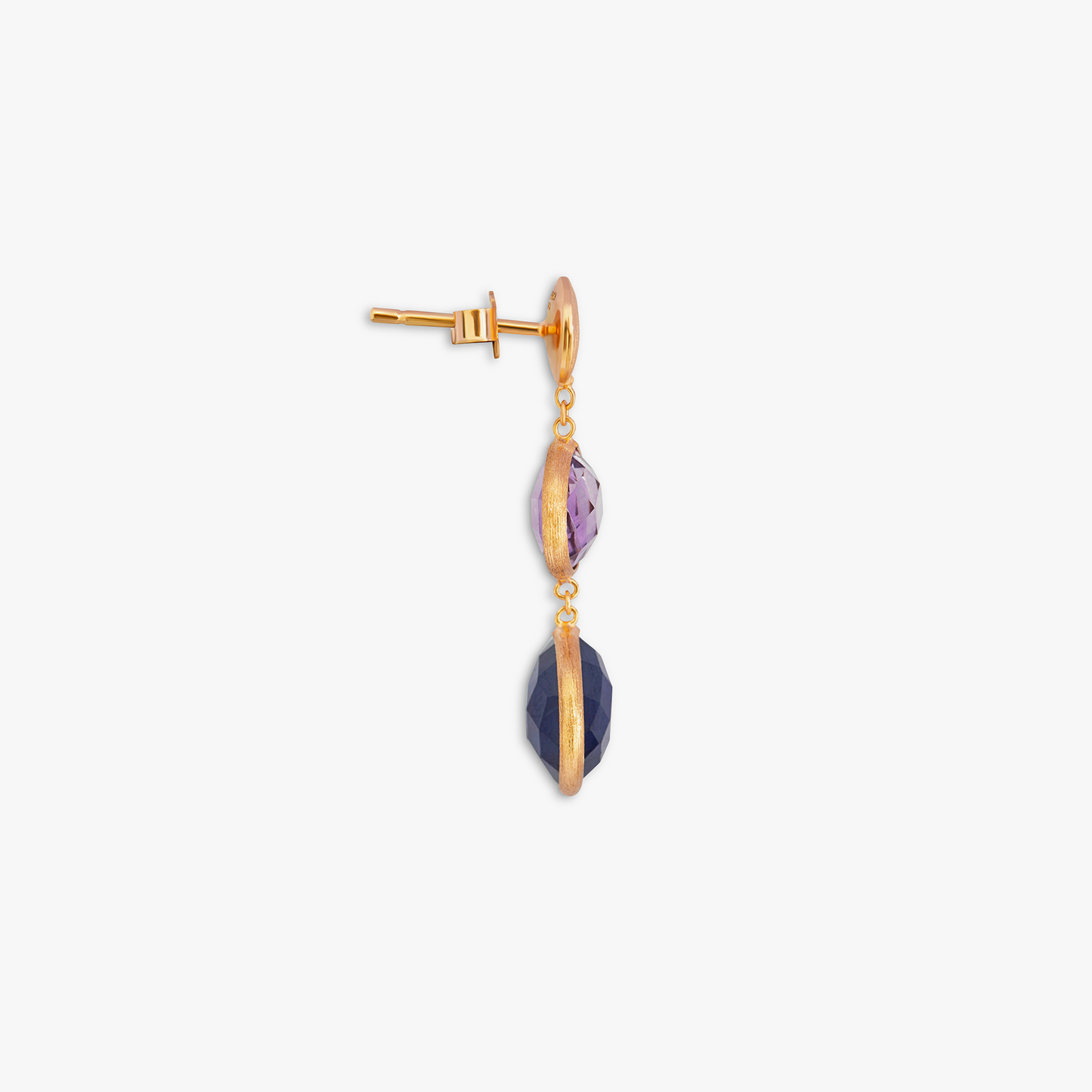 Kensington Double Drop Earrings In 14K Satin Rose Gold with Sapphire and Amethyst