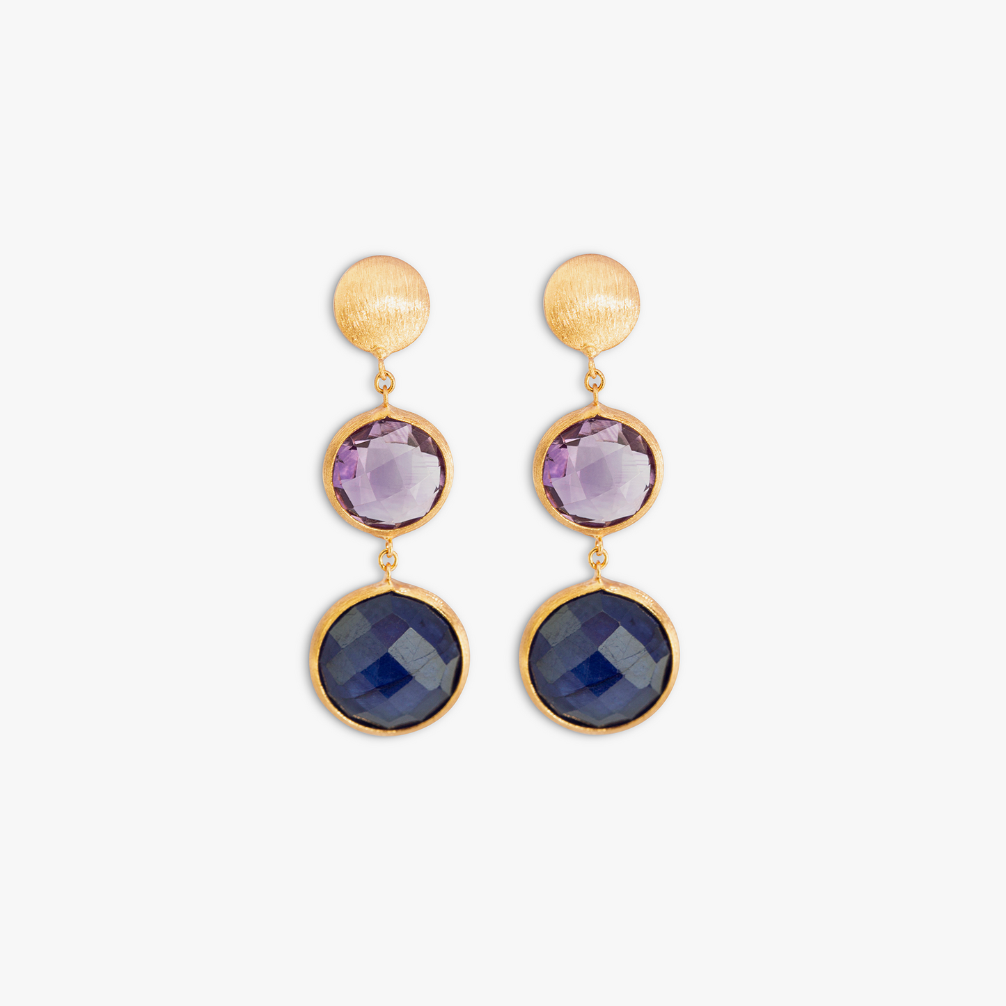 14K satin rose gold Kensington double drop earrings with sapphire and amethyst