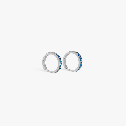 Blue Sapphire Hoop Earrings In Rhodium Silver