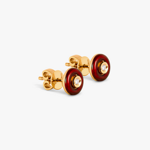 Round Diamond Stud Earrings in 18K Rose Gold with Red Enamel