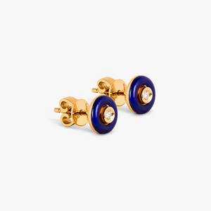 Round Diamond Stud Earrings in 18K Rose Gold with Blue Enamel