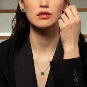 Round Diamond Stud Earrings in 18K Rose Gold with Green Enamel