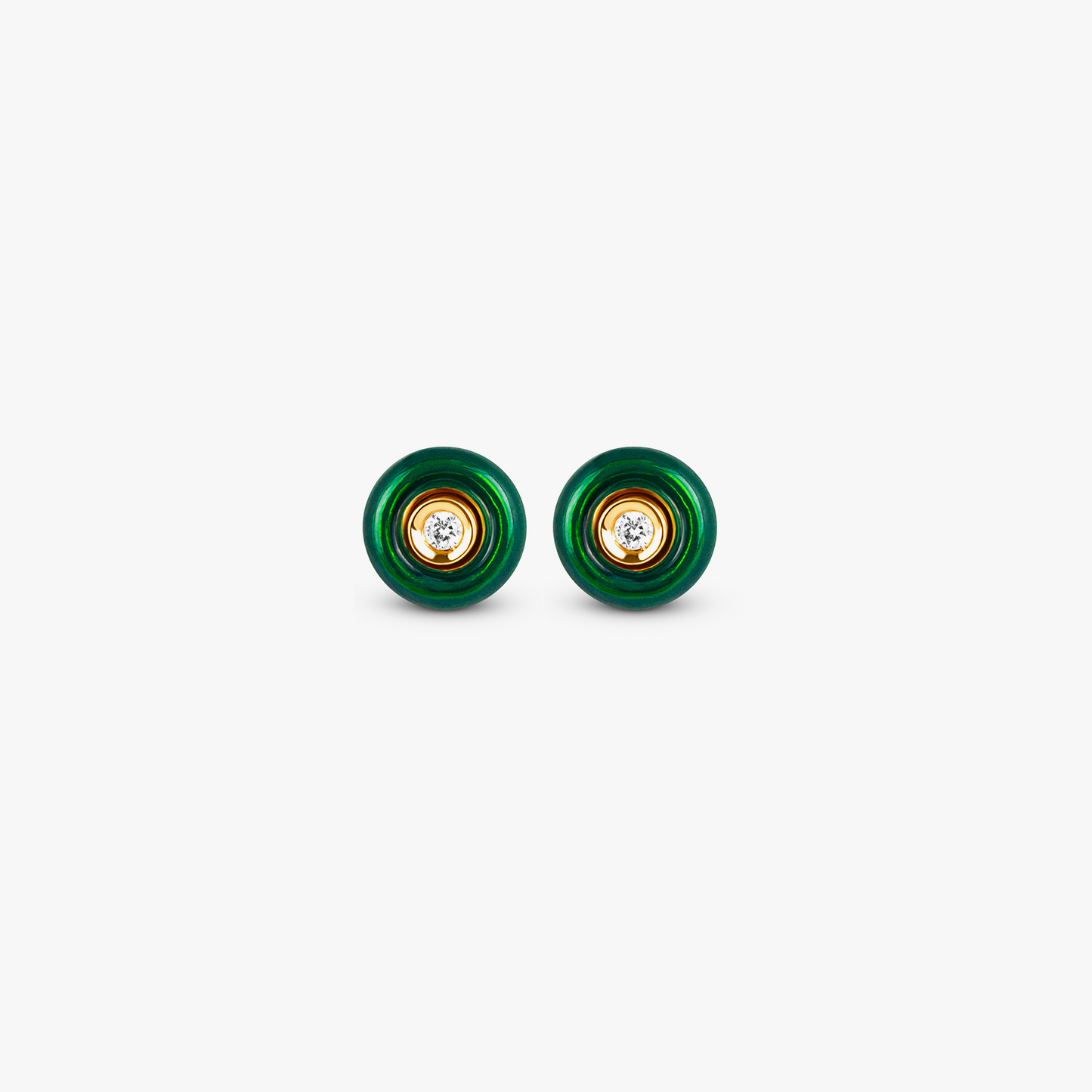 Round Diamond Stud Earrings in 18K Rose Gold with Green Enamel