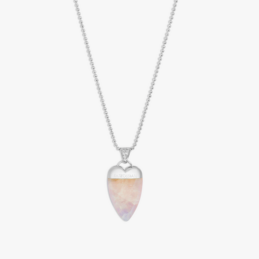 Pink Sterling Silver Quartz Large Heart Necklace