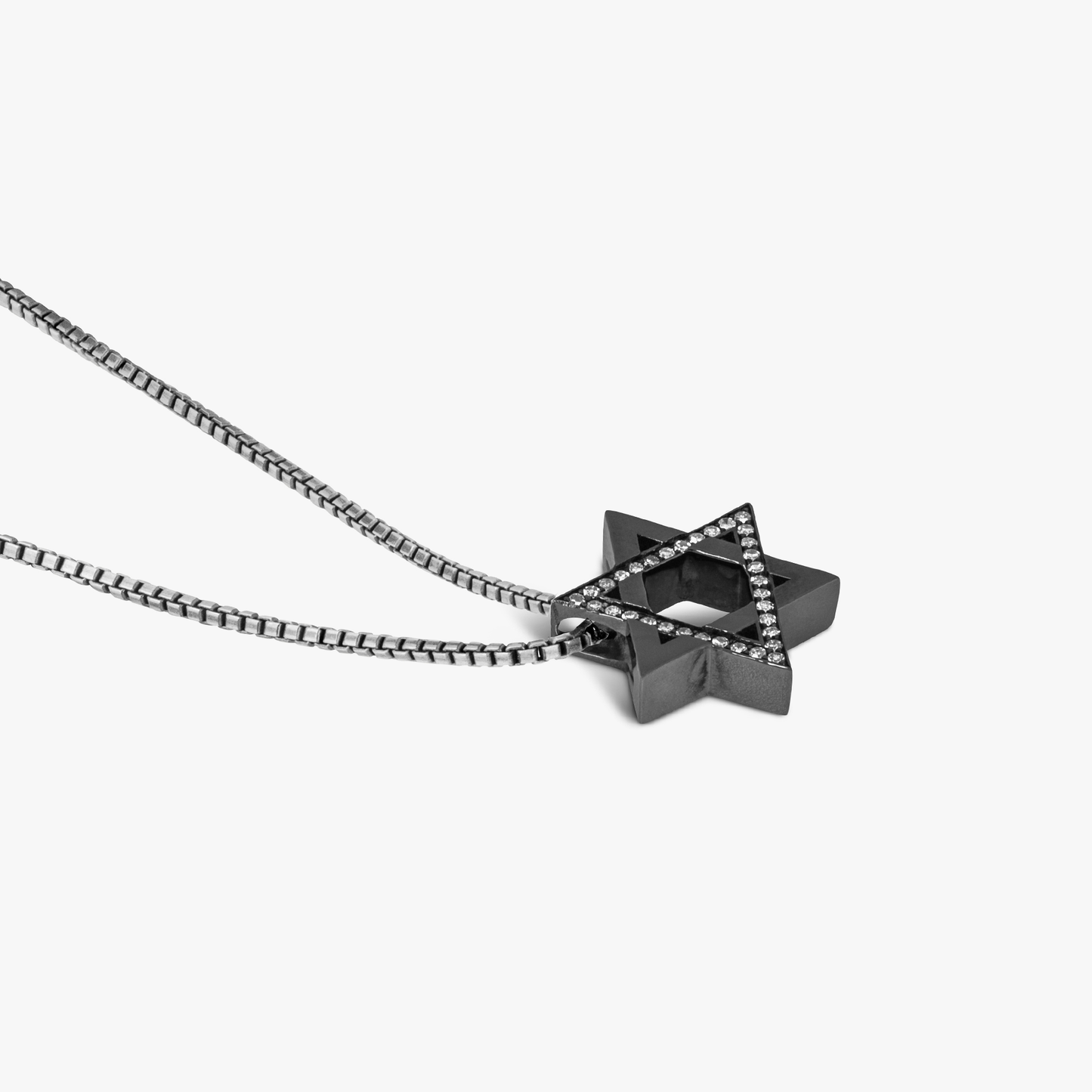 Star of David Necklace In Black Rhodium Silver With White Diamond