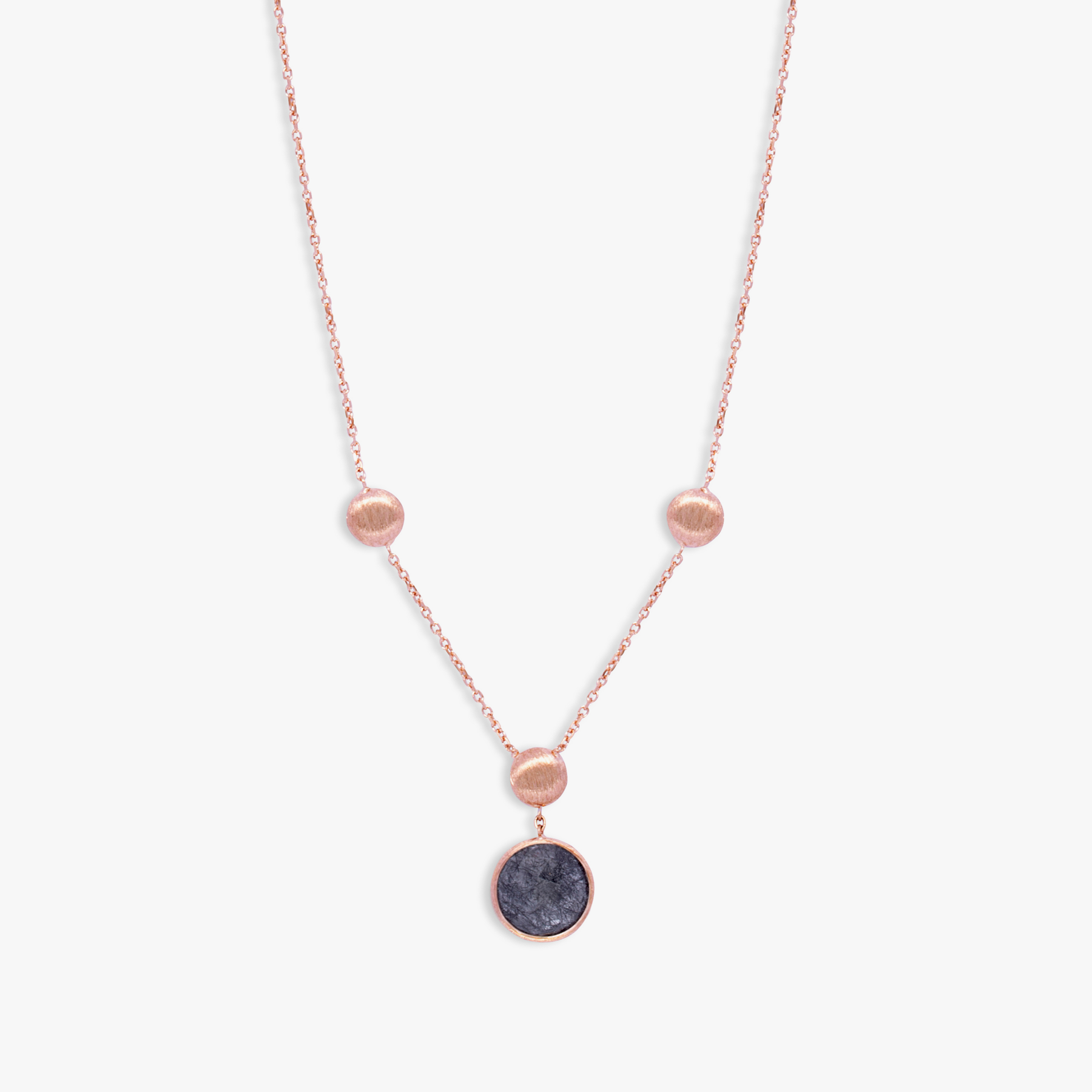 Kensington Necklace 14K Satin Rose Gold Black Rutilated Quartz