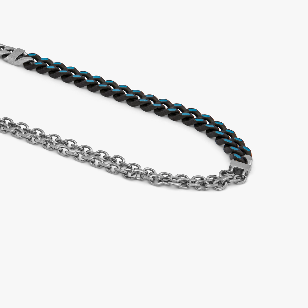 Stainless steel Catena Multi necklace with blue enamel