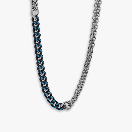 Stainless steel Catena Multi necklace with blue enamel