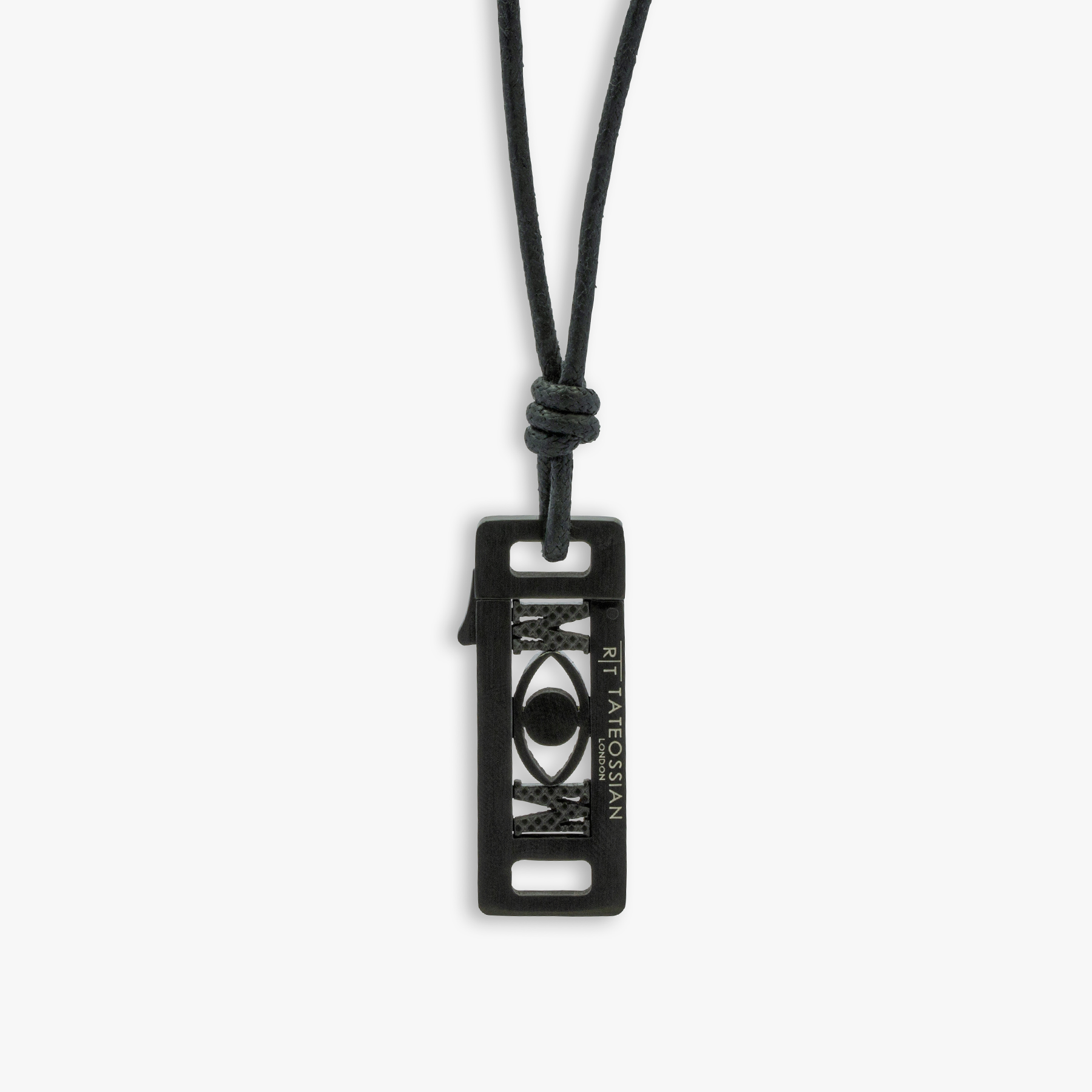 Grapheme Personalised Cord Necklace Pendant in IP Plated Stainless Steel with Black Enamel