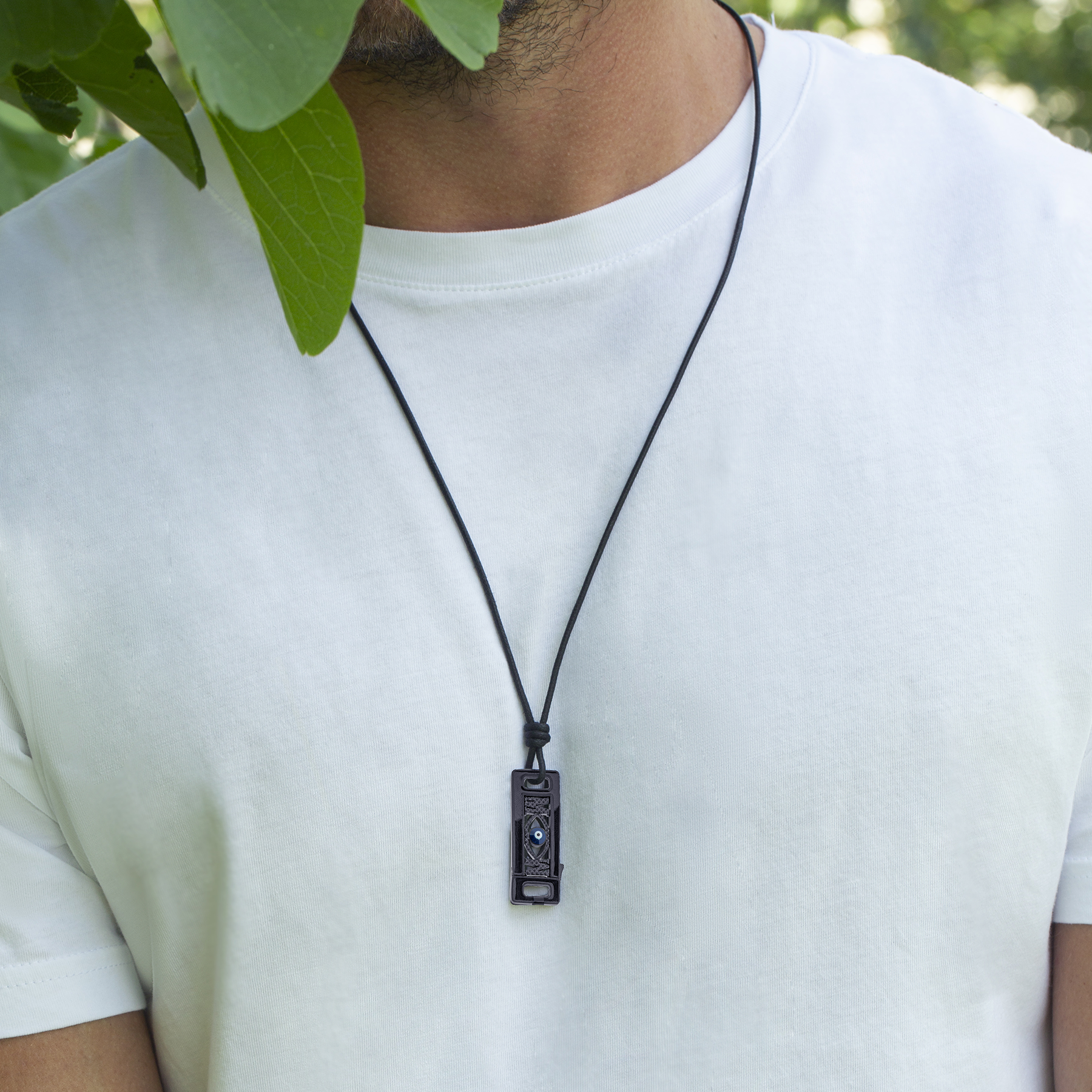 Grapheme Personalised Cord Necklace Pendant in IP Plated Stainless Steel with Black Enamel