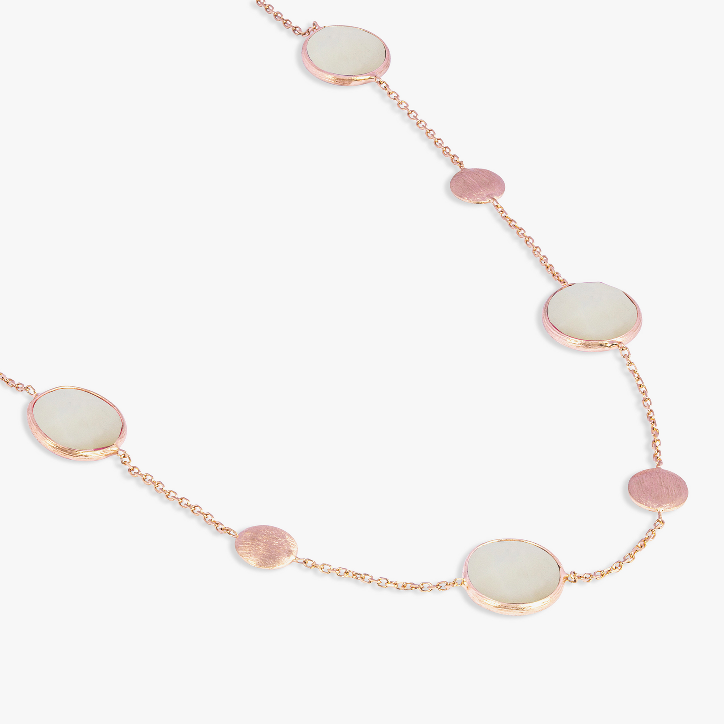 Kensington Double Stone Necklace in 14K Satin Rose Gold with White MOP