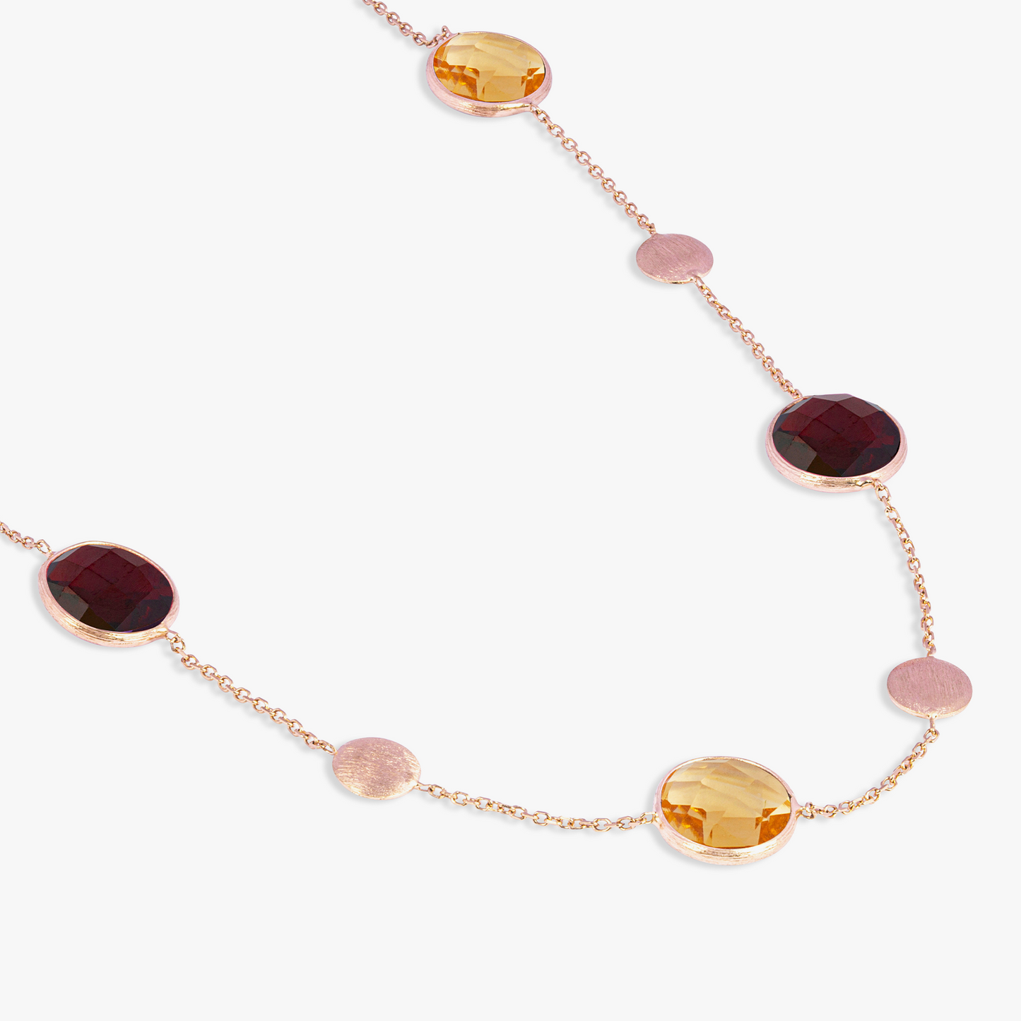 Kensington Double Stone Necklace In 14K Satin Rose Gold with Garnet and Citrine