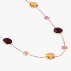14K satin rose gold Kensington double stone necklace with garnet and citrine